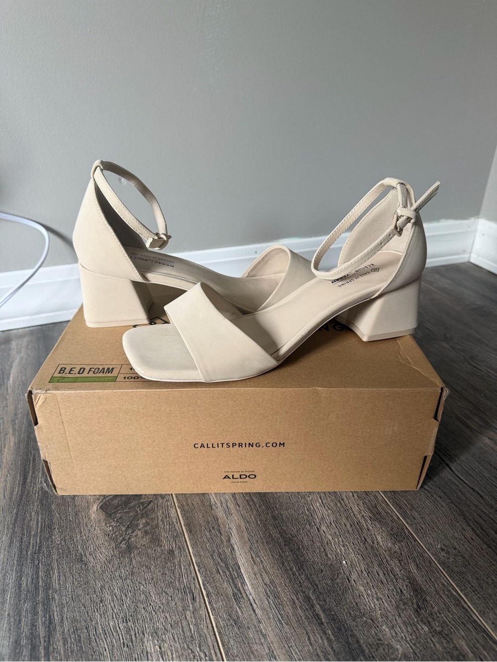 Call It Spring Cream Block Heel Sandals with Ankle Strap